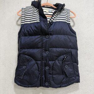Boden Vest Women 4US/8UK Navy Blue Striped Hooded Quilted Down Puffer Bodywarmer
